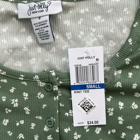 NWT Just Polly Juniors Small Green Floral Shirt - Picture 3 of 3